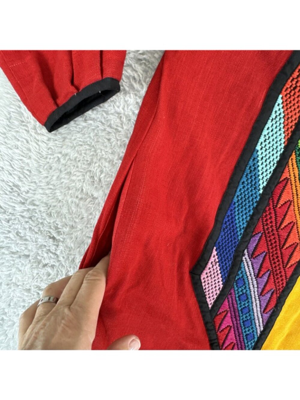 Theologos Art Kimono Shacket Vibrant Multicolored Needlepoint Design Open Front - Picture 5 of 16